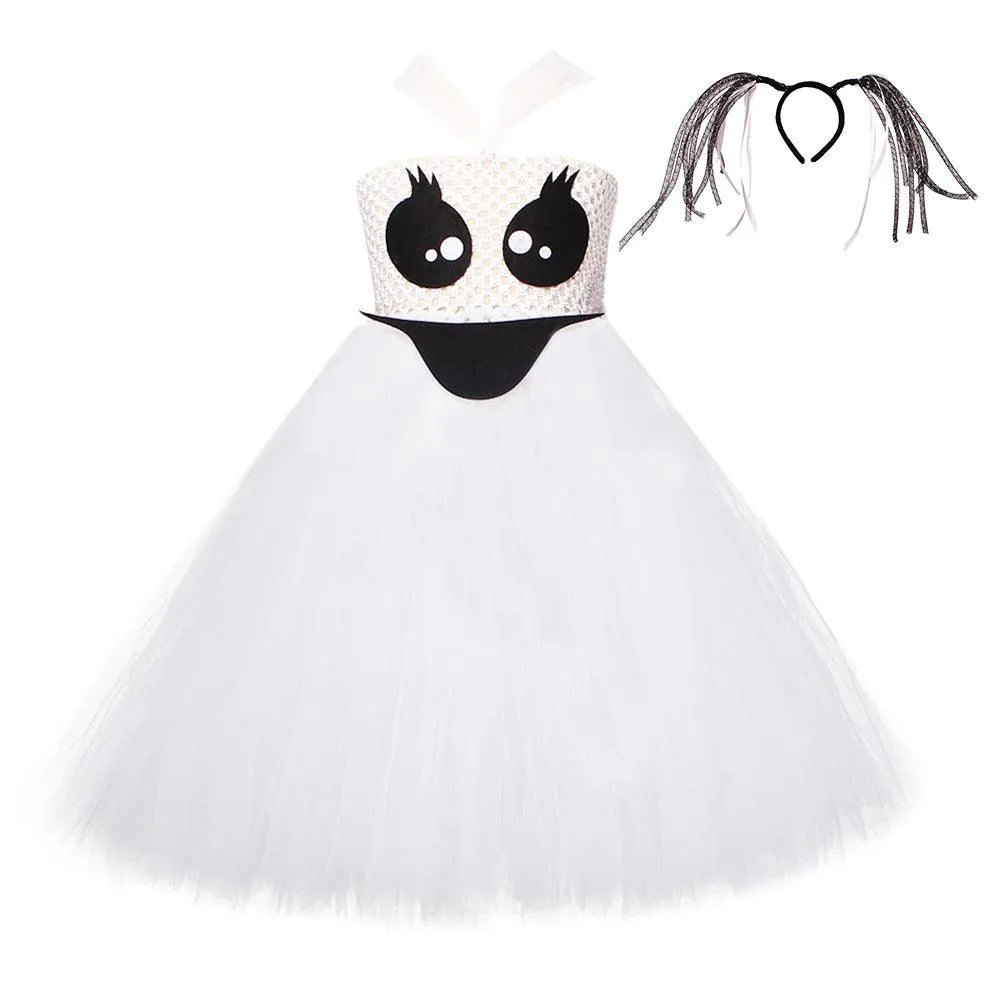 New Children's Clothing Halloween Cosplay Movie Ghost Horror White Mesh Girl Dress