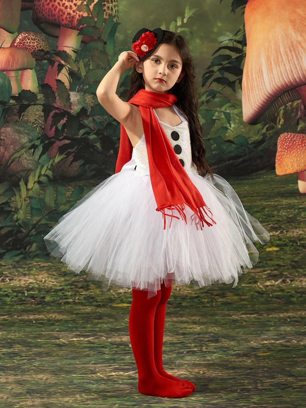 New Christmas Girl Princess Dress for My Christmas Party Cosplay Snowman Mesh Children's Dress