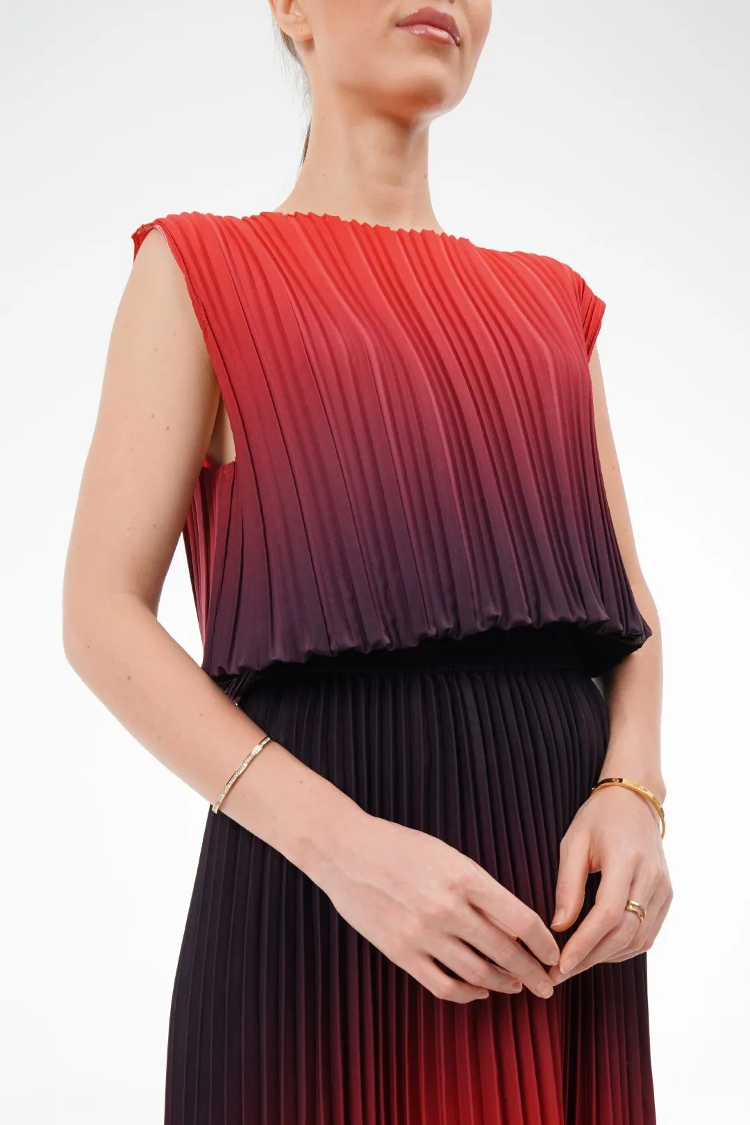 Ombre Palazzo Pleated Top