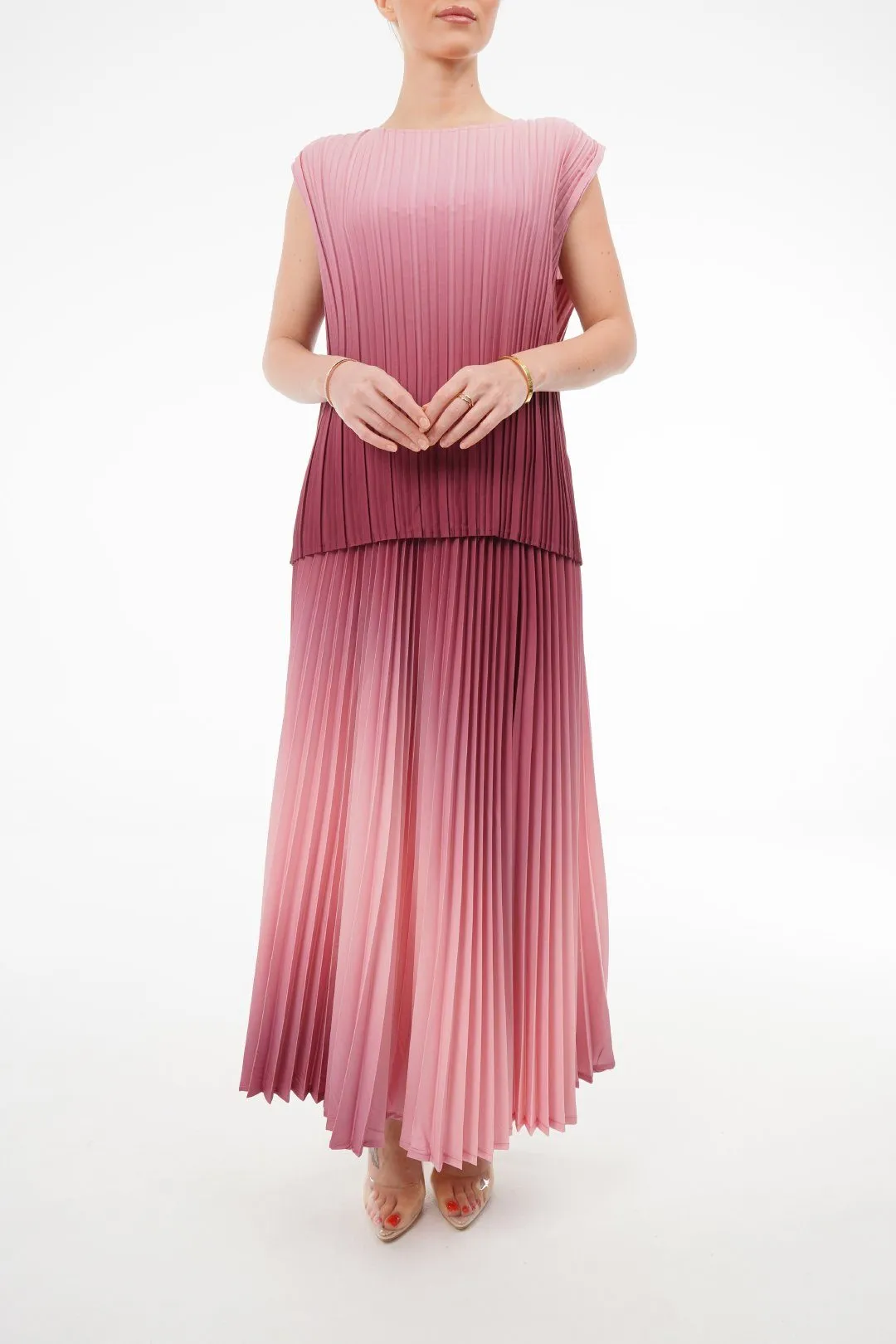 Ombre Palazzo Pleated Top