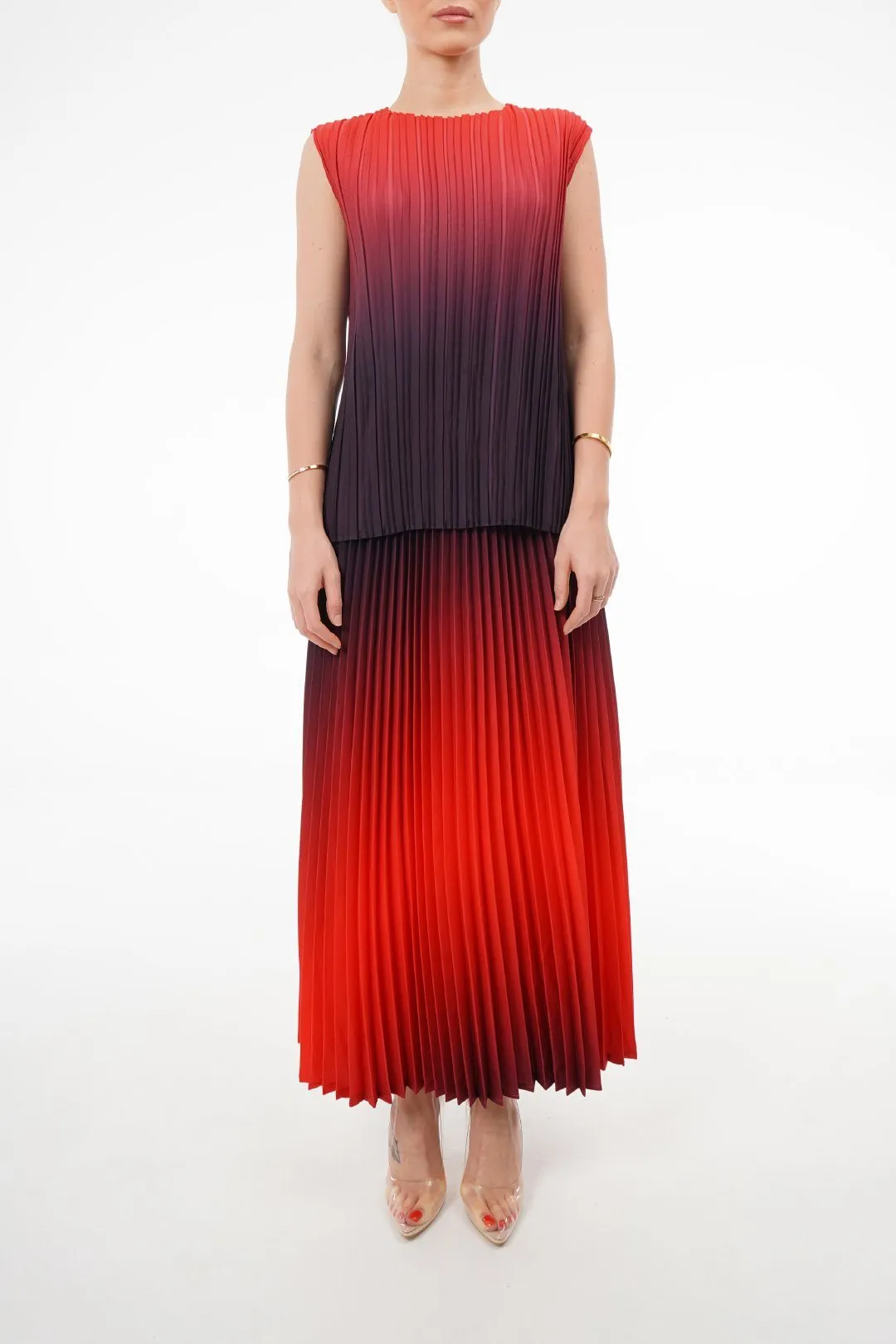 Ombre Palazzo Pleated Top