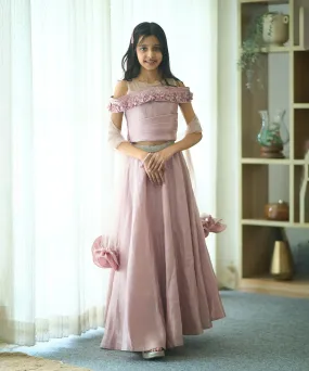 Onion Pink Colored Wedding wear Lehenga Set for Girls