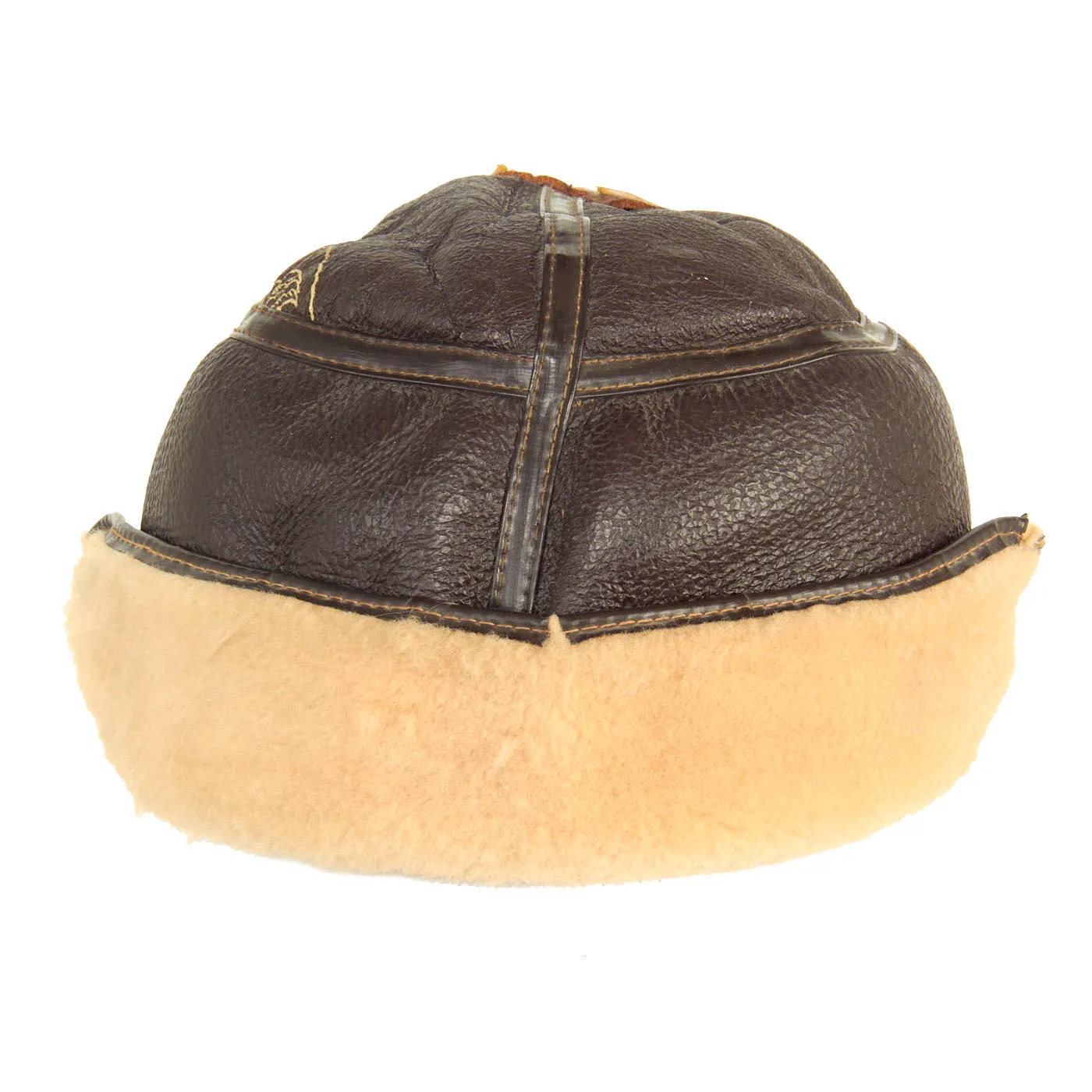 Original U.S. WWII 8th Army Air Force B-2 Gunner Shearling Leather Cap Rigger Constructed from B-3 Jacket