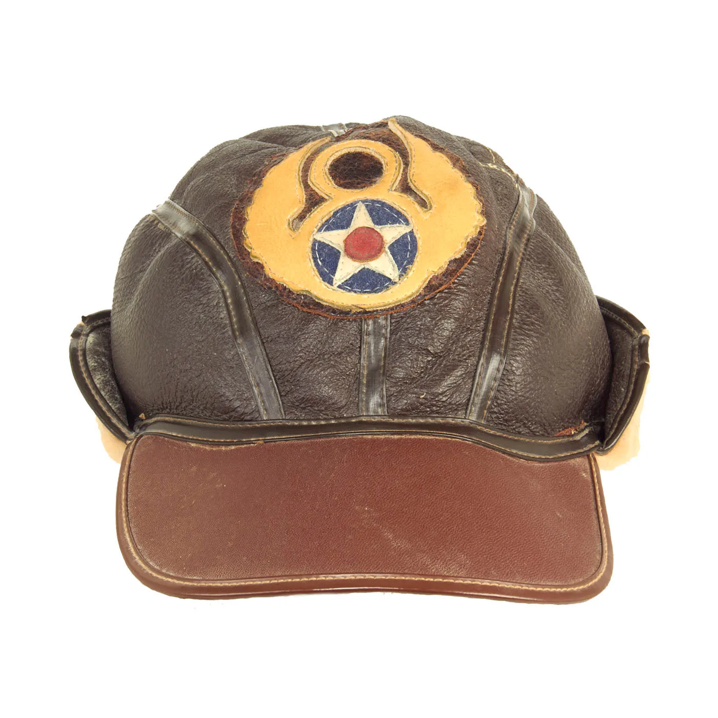 Original U.S. WWII 8th Army Air Force B-2 Gunner Shearling Leather Cap Rigger Constructed from B-3 Jacket