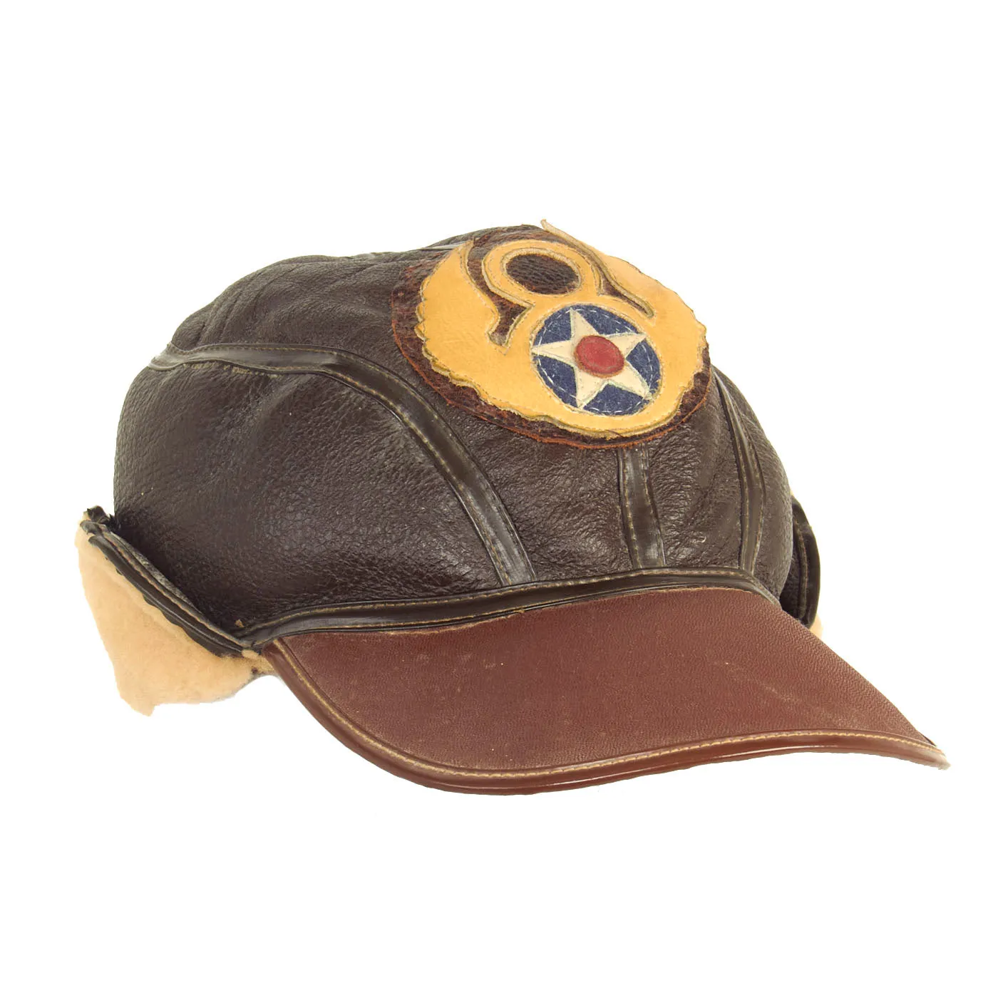 Original U.S. WWII 8th Army Air Force B-2 Gunner Shearling Leather Cap Rigger Constructed from B-3 Jacket