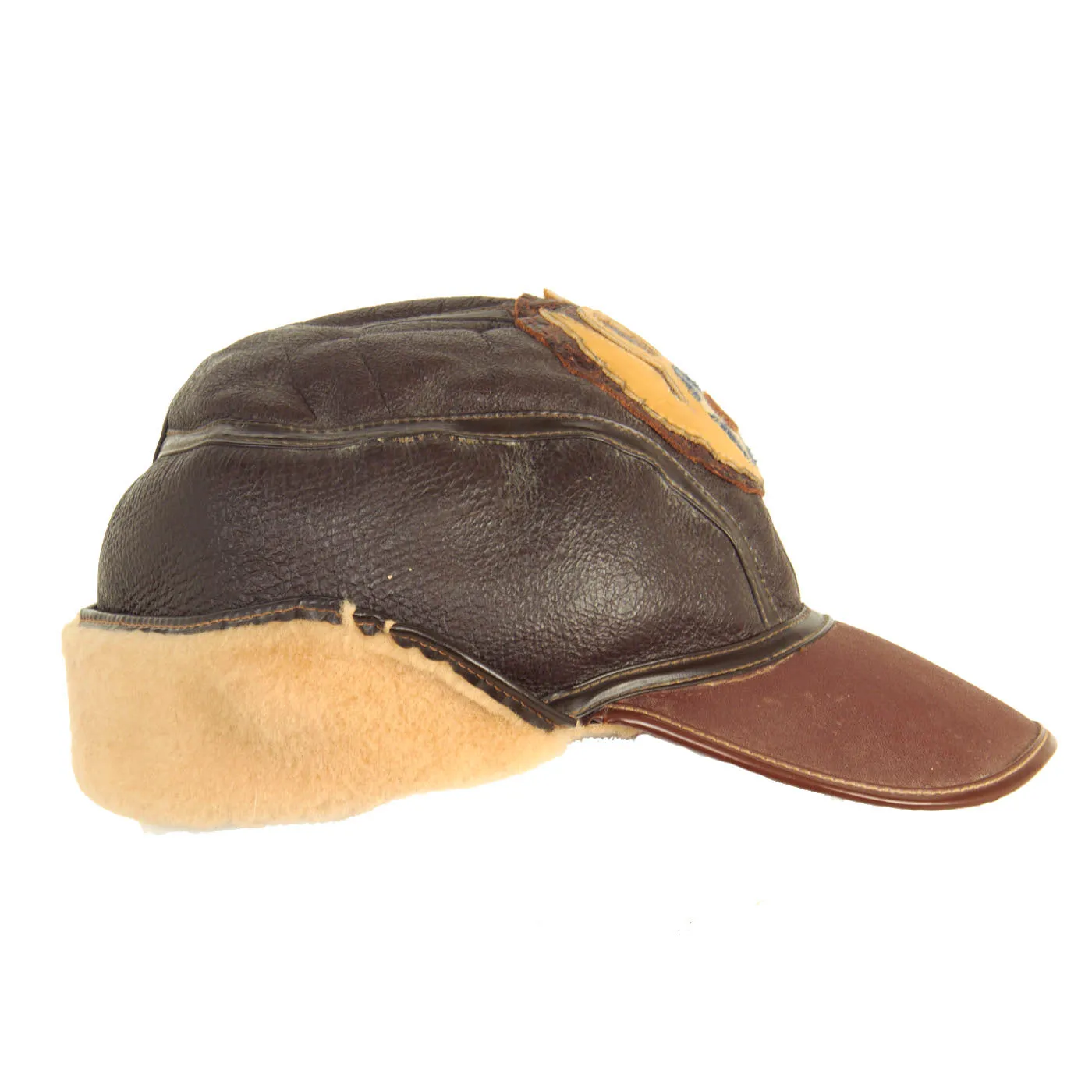 Original U.S. WWII 8th Army Air Force B-2 Gunner Shearling Leather Cap Rigger Constructed from B-3 Jacket