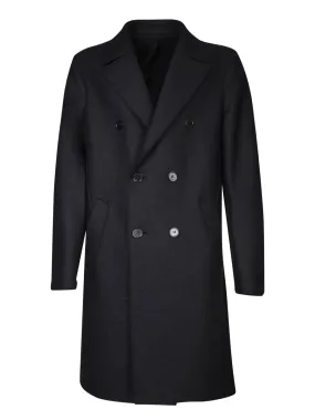 Oversized Double-Breasted Black Wool Coat