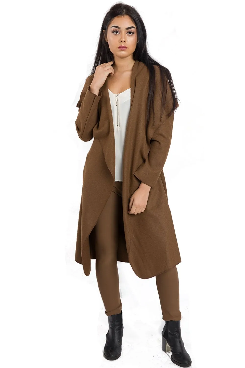 Oversized Wool Waterfall Trench Jacket Coat