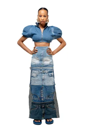 PATCH DENIM MAXI SKIRT