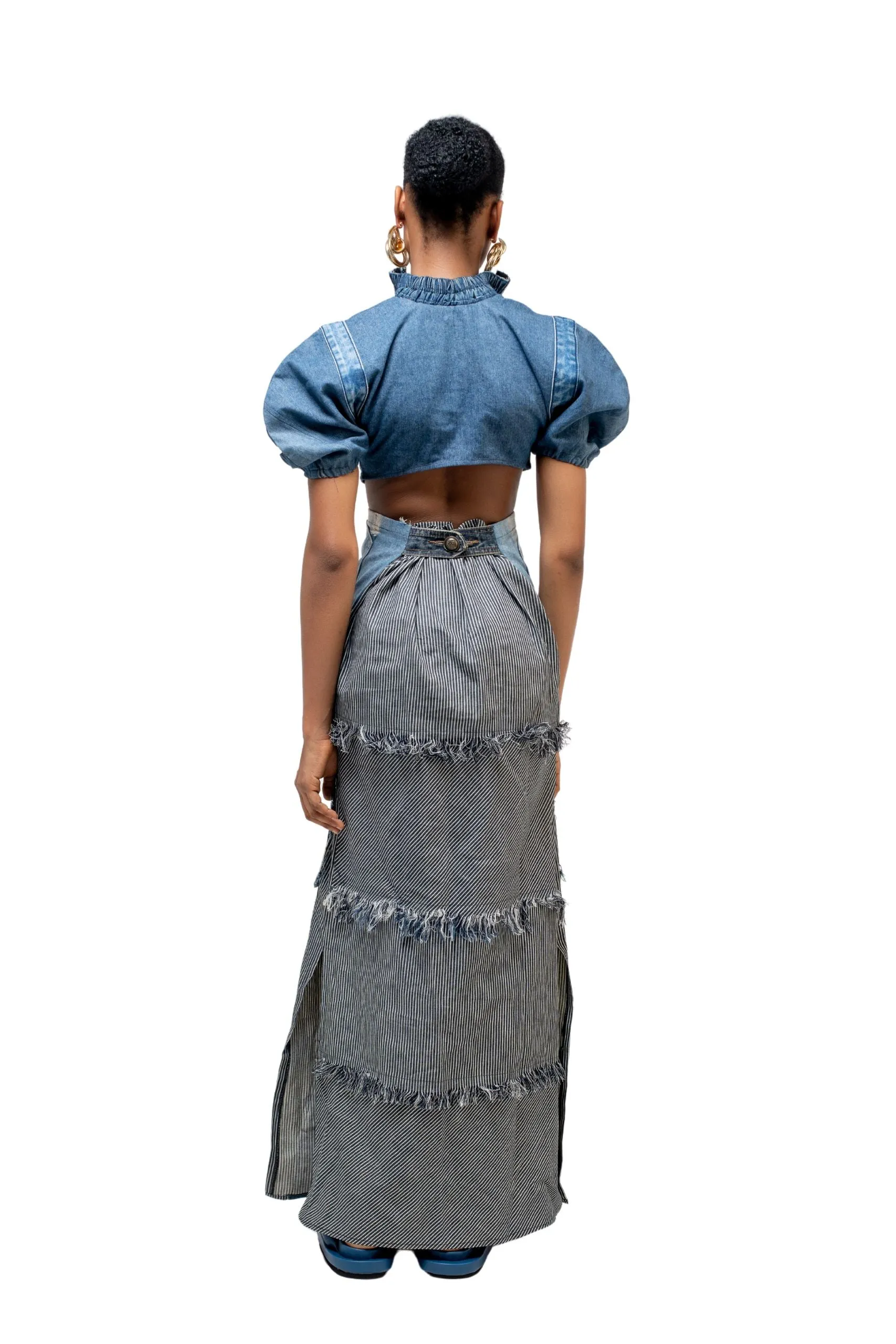 PATCH DENIM MAXI SKIRT