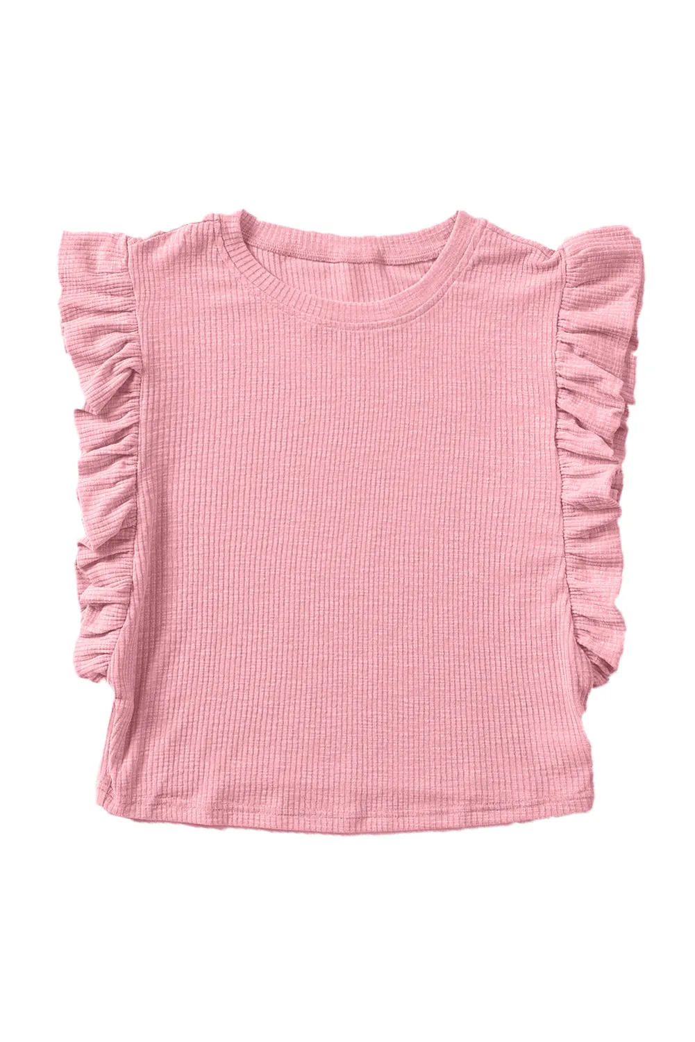 Pink Ruffle Sleeve Crewneck Ribbed Crop Top | Flirty, Fun, and Full of Sass 💅✨