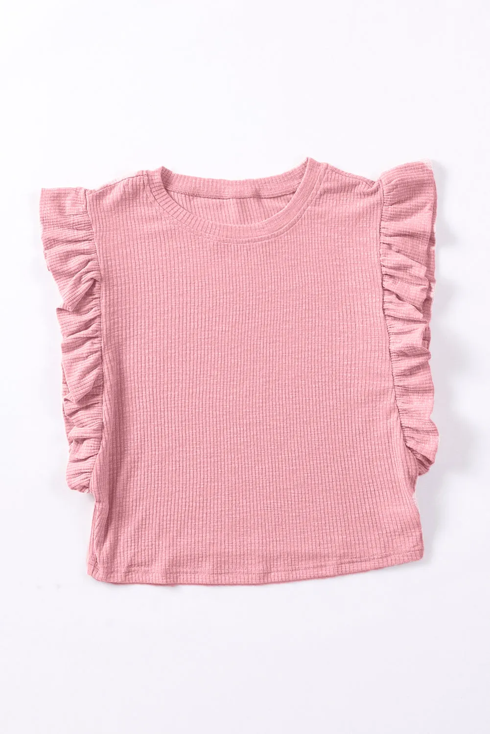 Pink Ruffle Sleeve Crewneck Ribbed Crop Top | Flirty, Fun, and Full of Sass 💅✨