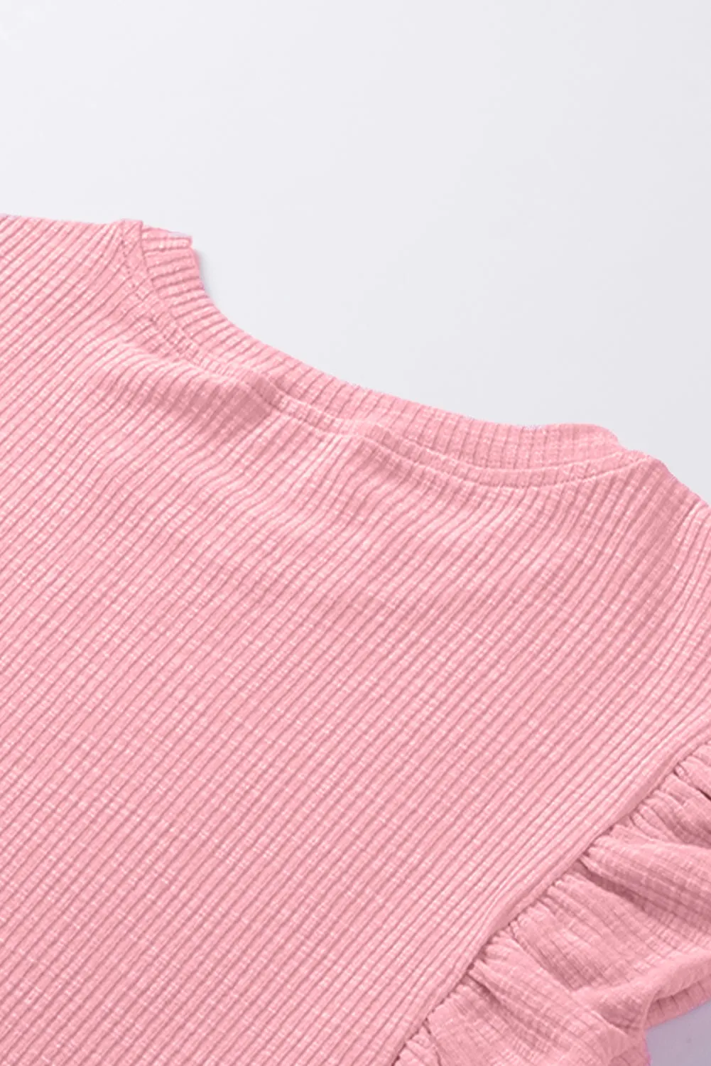 Pink Ruffle Sleeve Crewneck Ribbed Crop Top | Flirty, Fun, and Full of Sass 💅✨