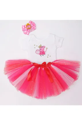 Pinky pig bodysuit with tutu skirt and hairband