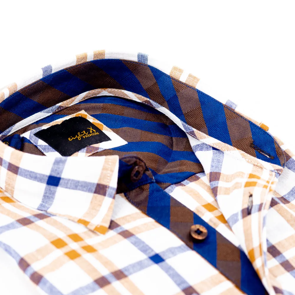 Plaid Linen Shirt - Brown on White