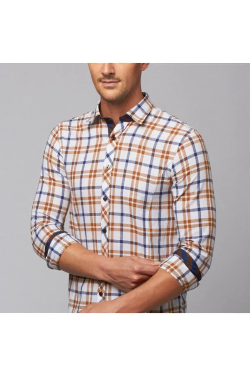 Plaid Linen Shirt - Brown on White