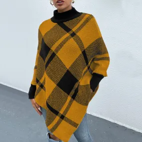 Plaid Turtleneck Poncho