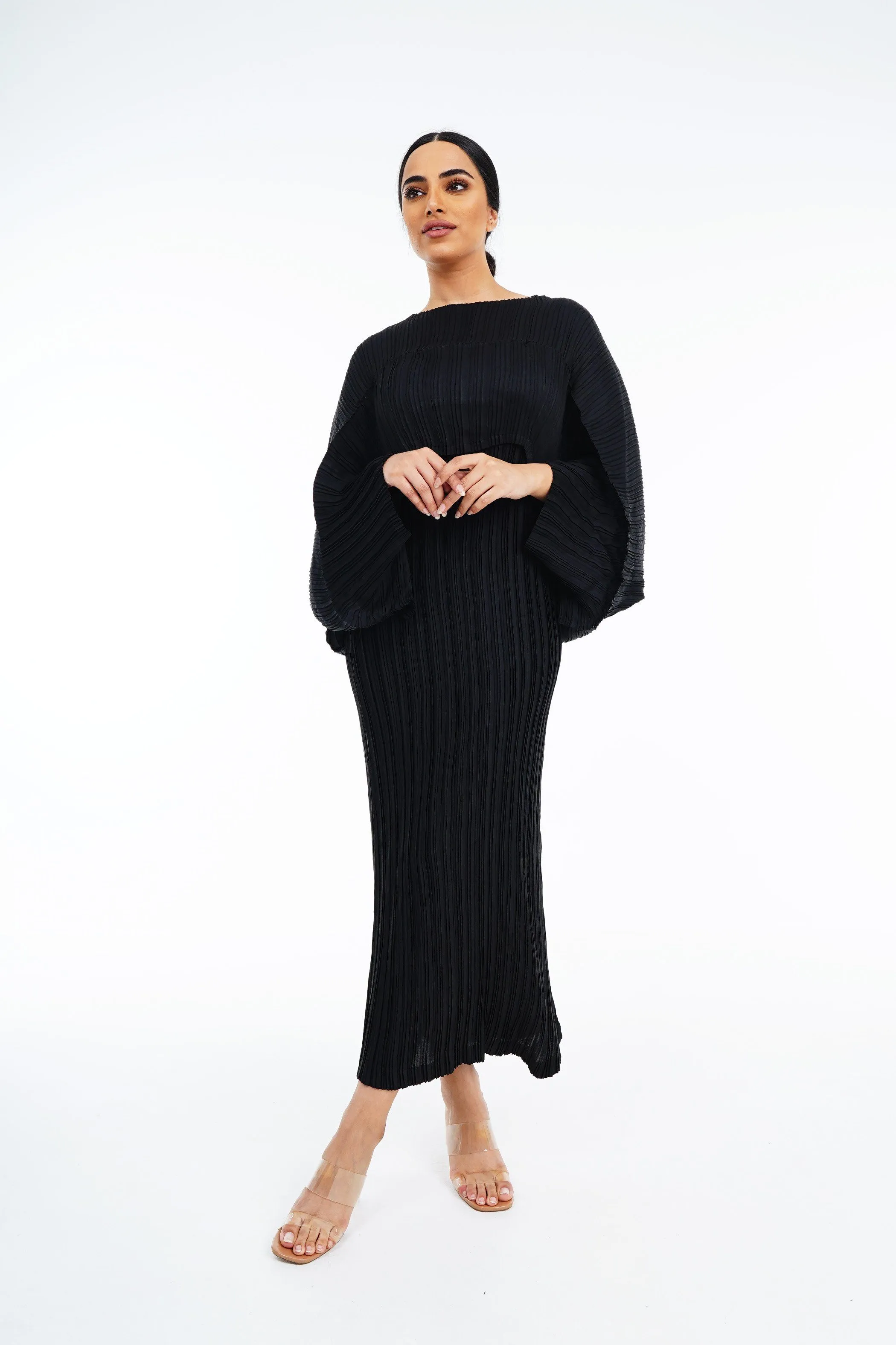 Pleated Batwing Sleeve Top & Sleeveless Dress Set