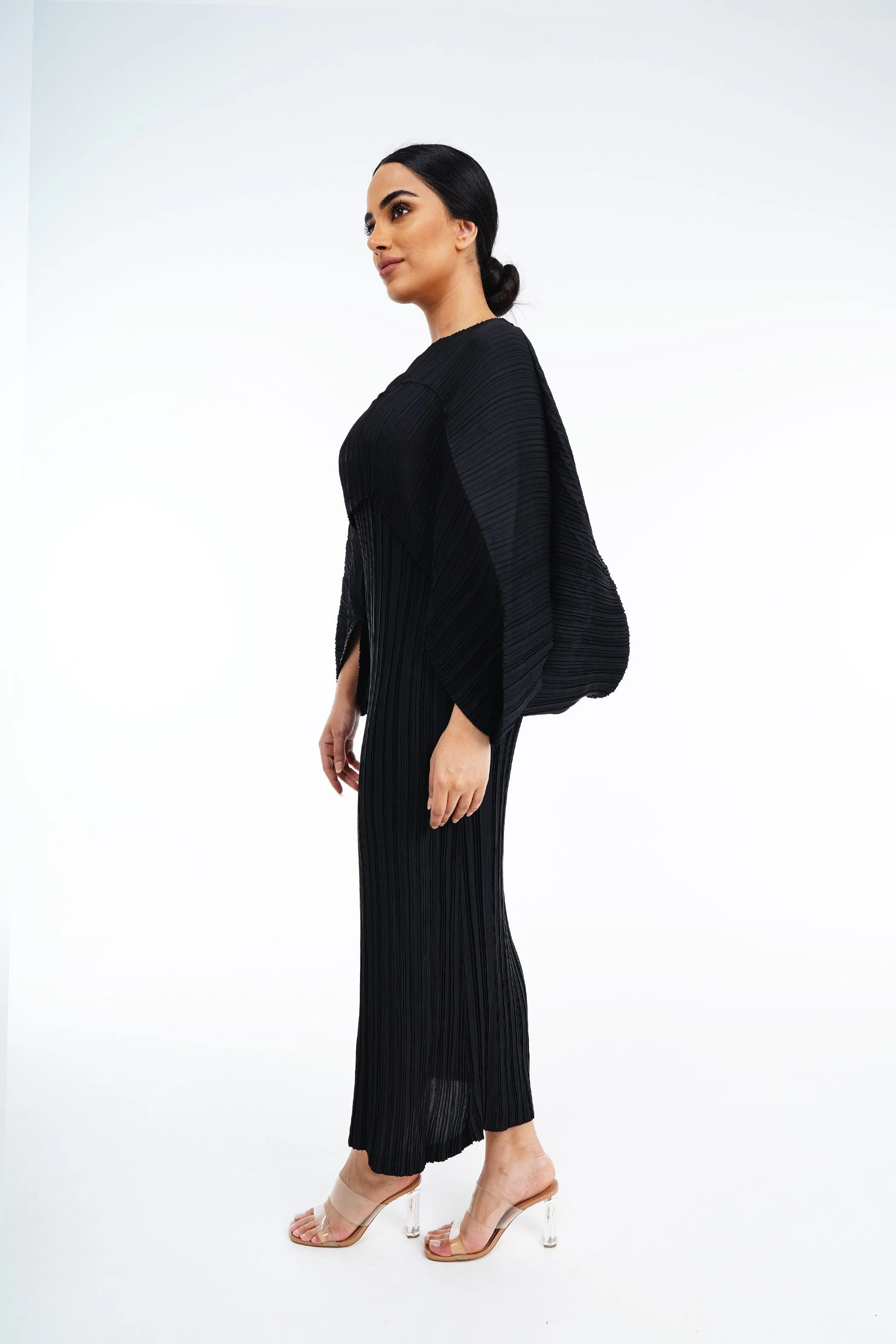 Pleated Batwing Sleeve Top & Sleeveless Dress Set