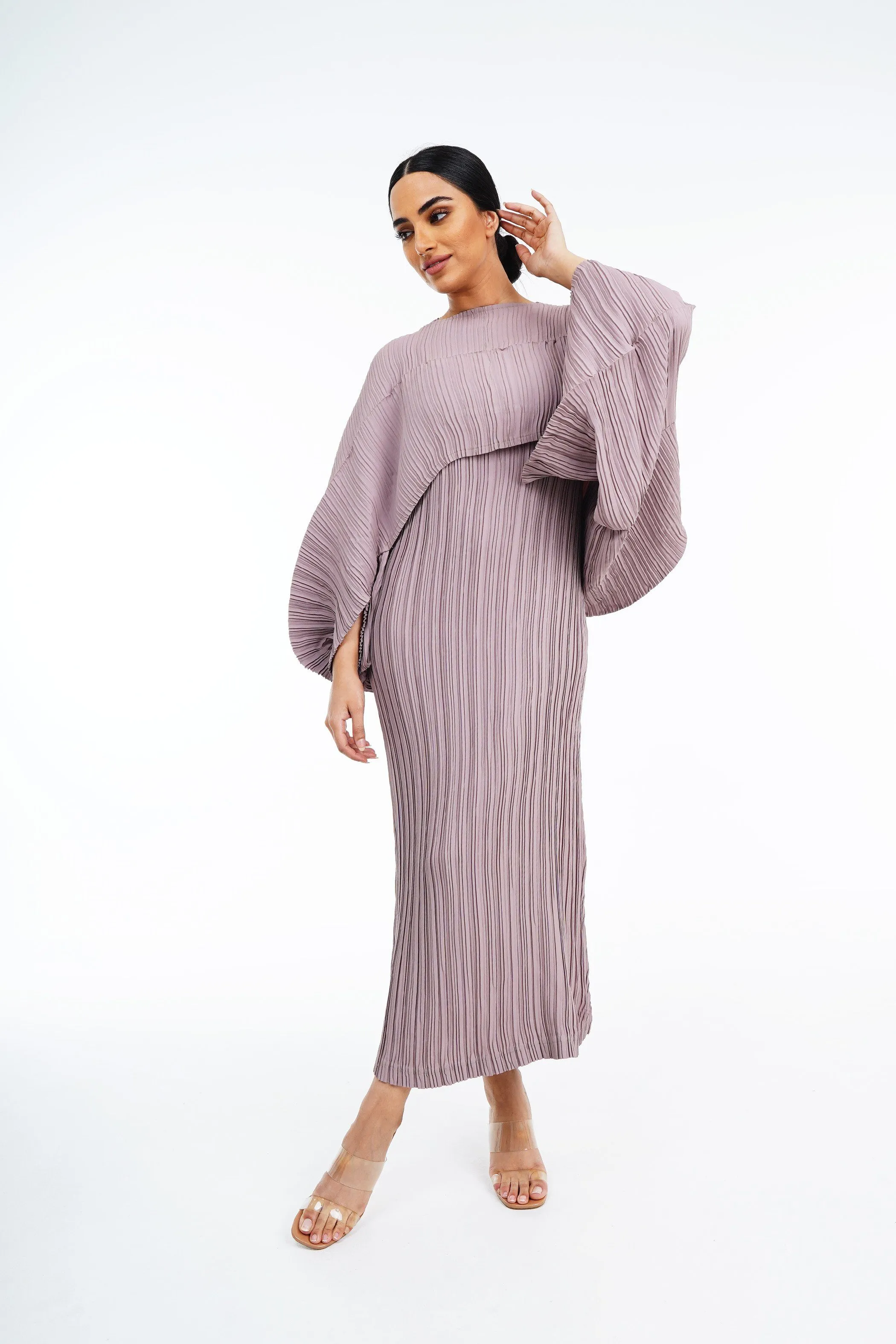 Pleated Batwing Sleeve Top & Sleeveless Dress Set