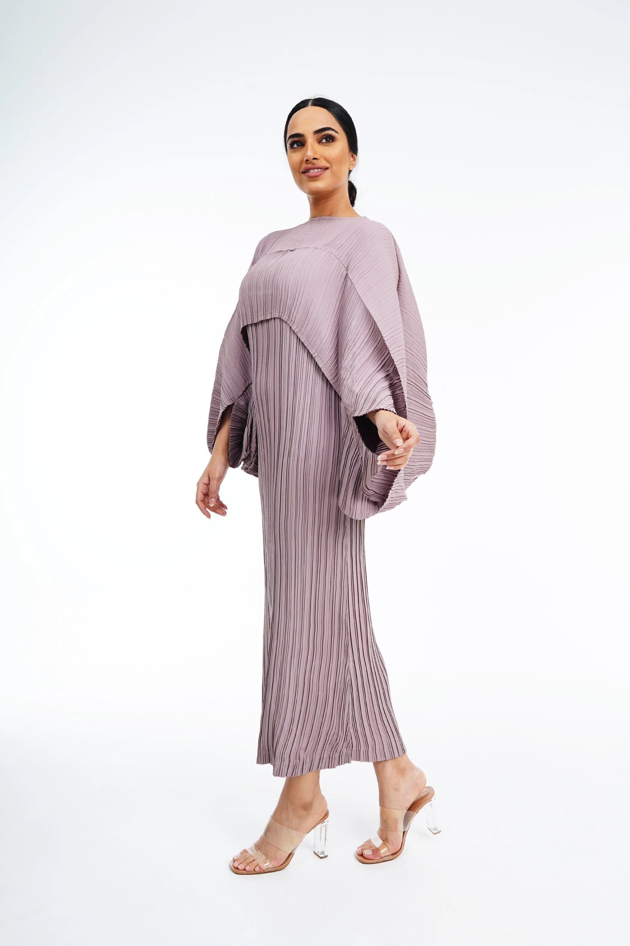 Pleated Batwing Sleeve Top & Sleeveless Dress Set