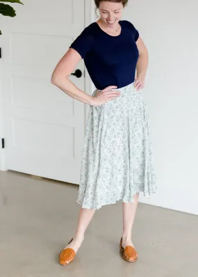 Pleated Floral Sage Midi Skirt - FINAL SALE