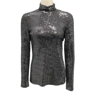 Prabal Gurung Black / Silver Mirrored Long Sleeved Turtleneck Top