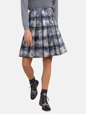 Praia Pleated Skirt in Blue Plaid