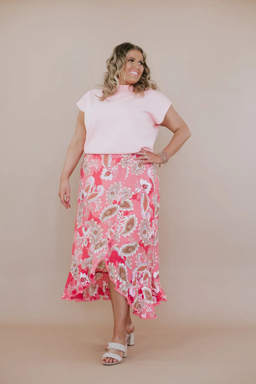 Printed Ruffle Hem Skirt, Guava