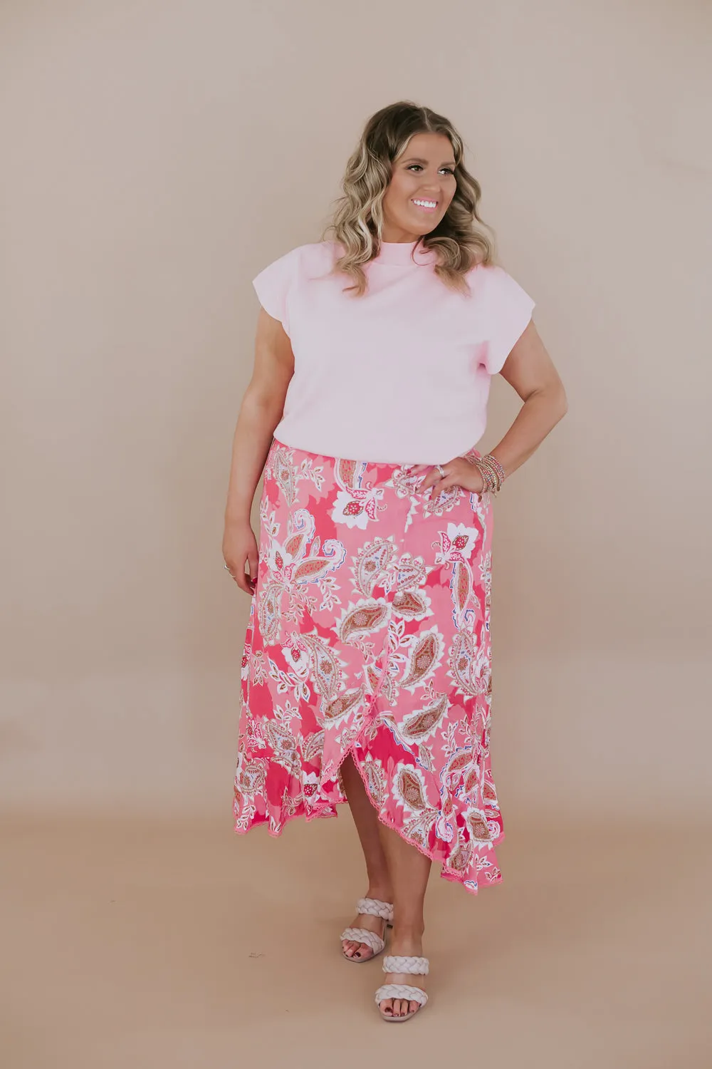 Printed Ruffle Hem Skirt, Guava