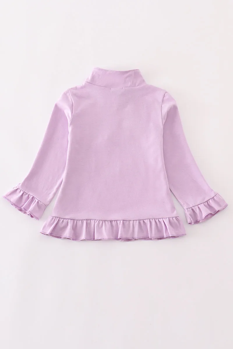 Purple character embroidery zip girl pullover