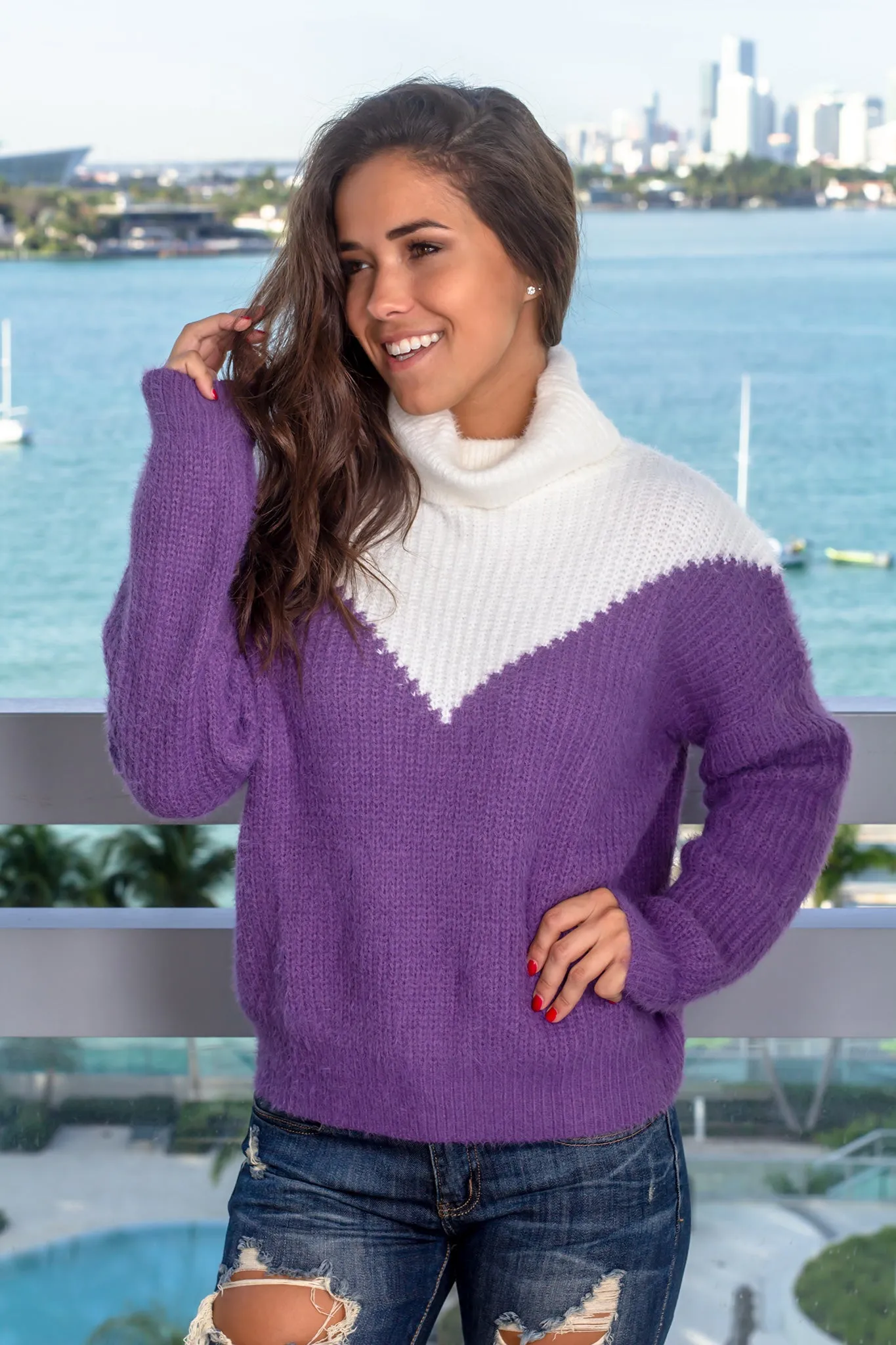 Purple Color Block Sweater