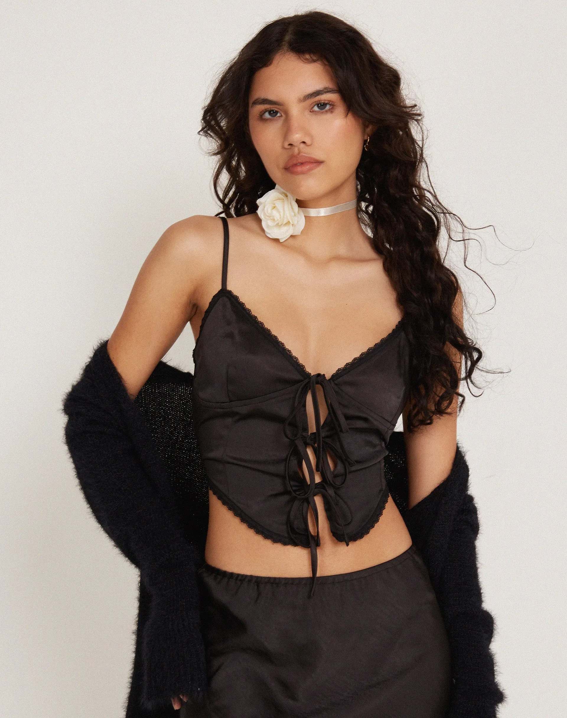 Rahela Cami Top in Satin Black