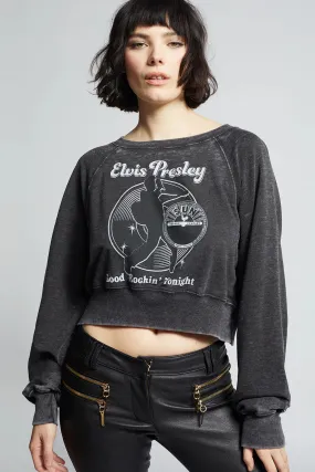 Recycled Karma Elvis Rockin' Cropped Sweatshirt