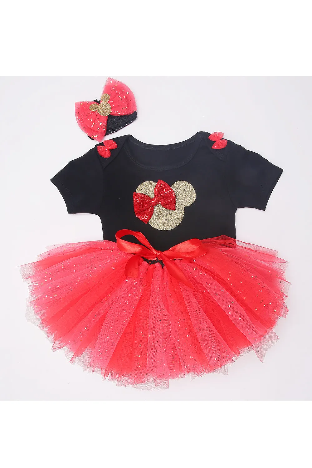 Red minnie bodysuit with tutu skirt and hairband