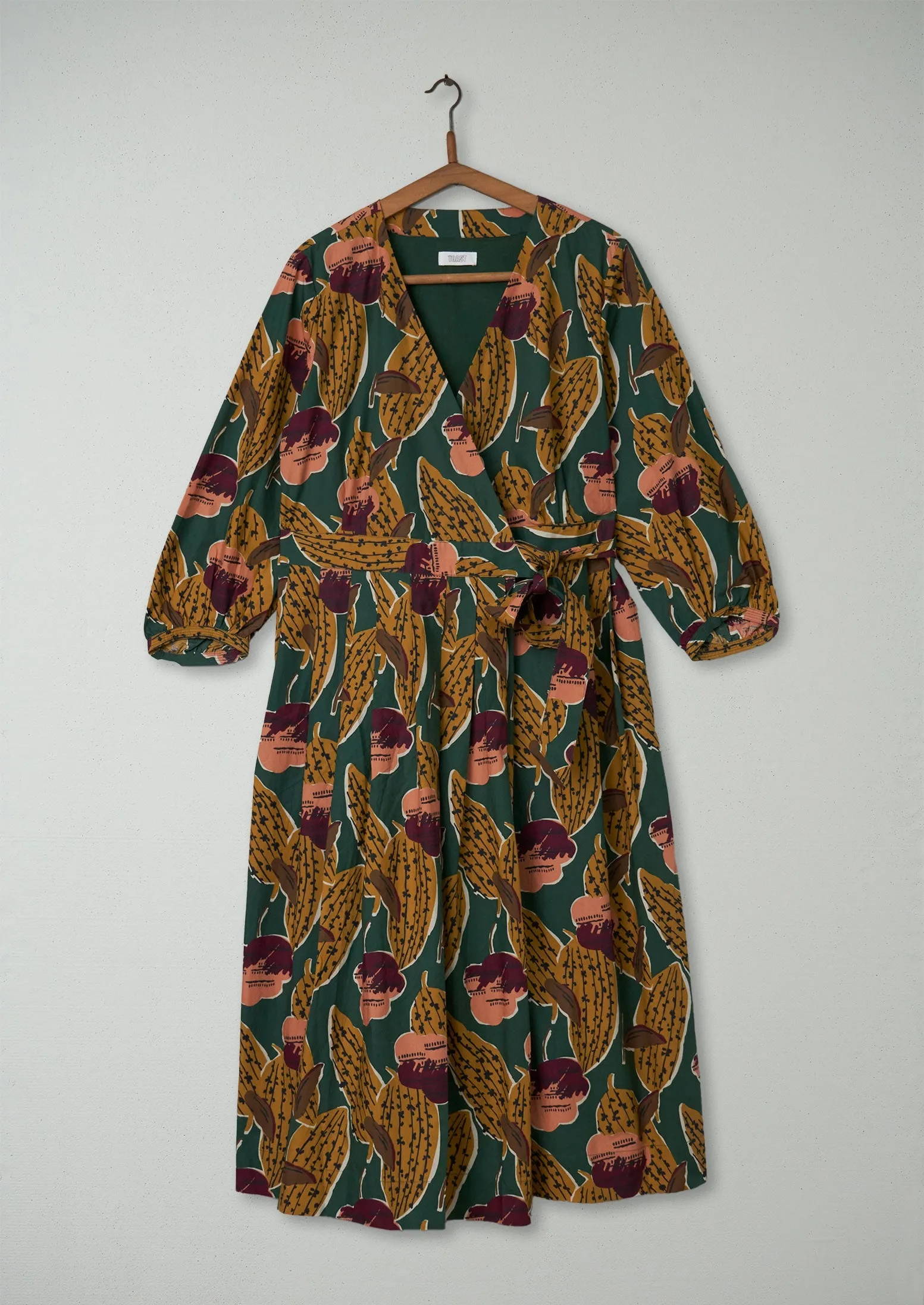 Renewed Coco Leaf Print Wrap Dress Size 16 (94) | Green