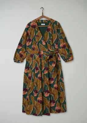 Renewed Coco Leaf Print Wrap Dress Size 16 (94) | Green