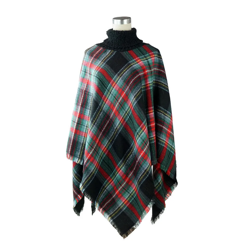 RITZY Multi Checks Poncho Shawl with Neckwarmer