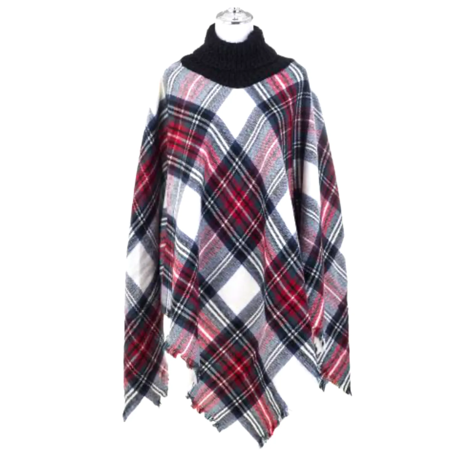 RITZY Multi Checks Poncho Shawl with Neckwarmer