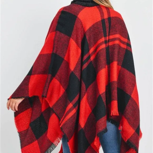 RITZY Multi Checks Poncho Shawl with Neckwarmer