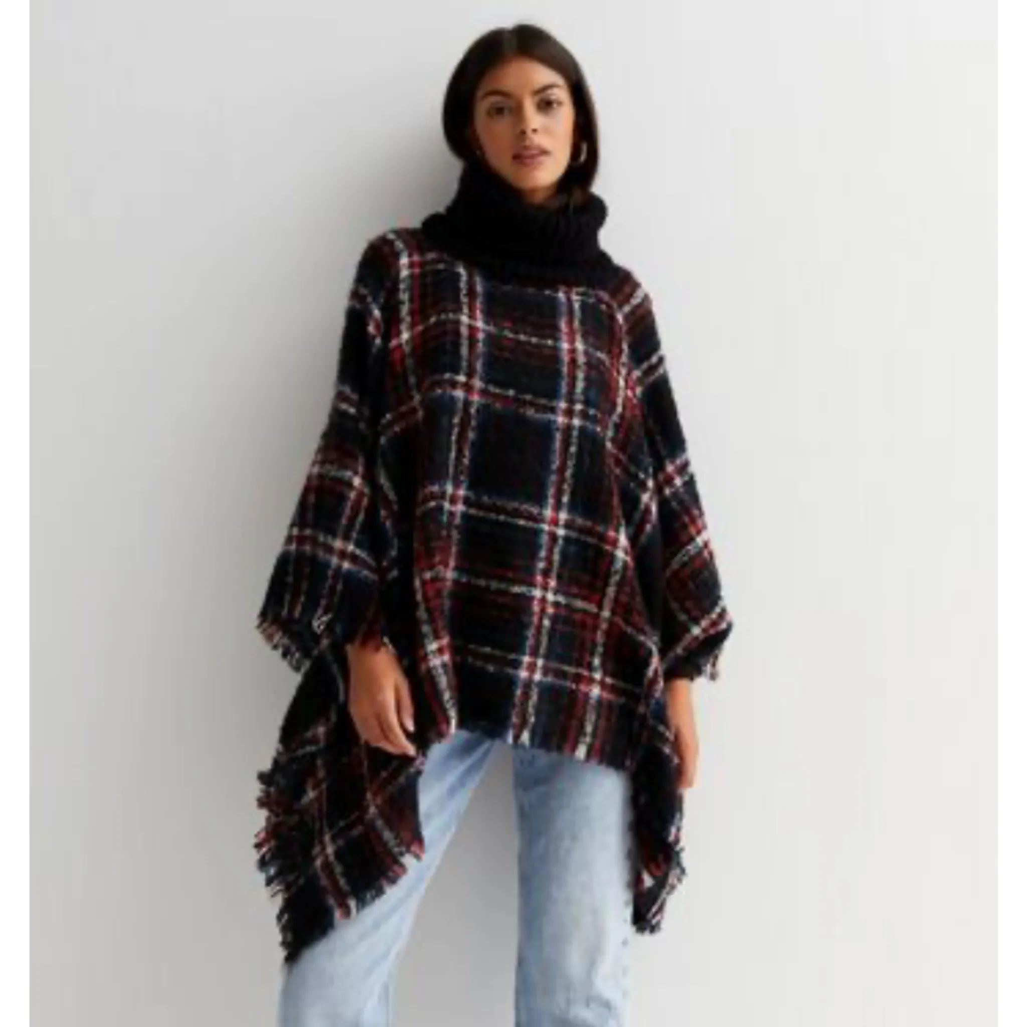 RITZY Multi Checks Poncho Shawl with Neckwarmer