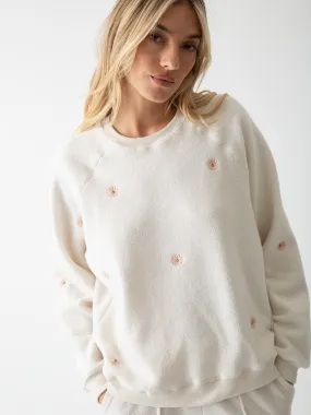 Ronan Sherpa Pullover - Ivory Daisy Embroidery