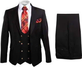 Rossi Man Black Men's Slim Fit Suit Double Brest Vest