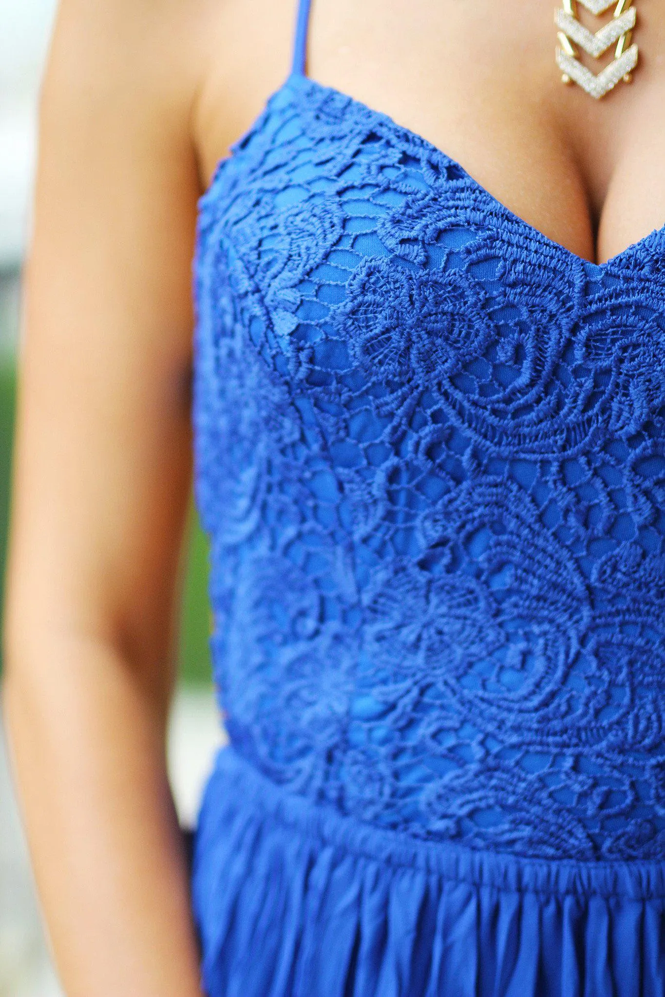 Royal Blue Pleated Maxi Dress with Open Back