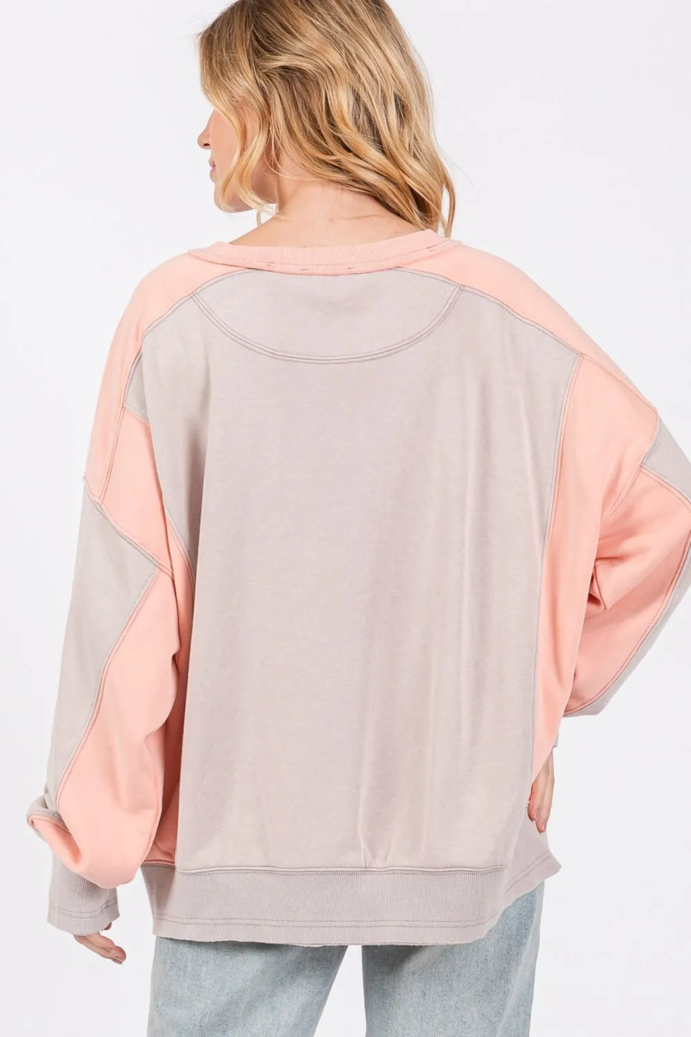 SAGE   FIG Color Block Round Neck Sweatshirt