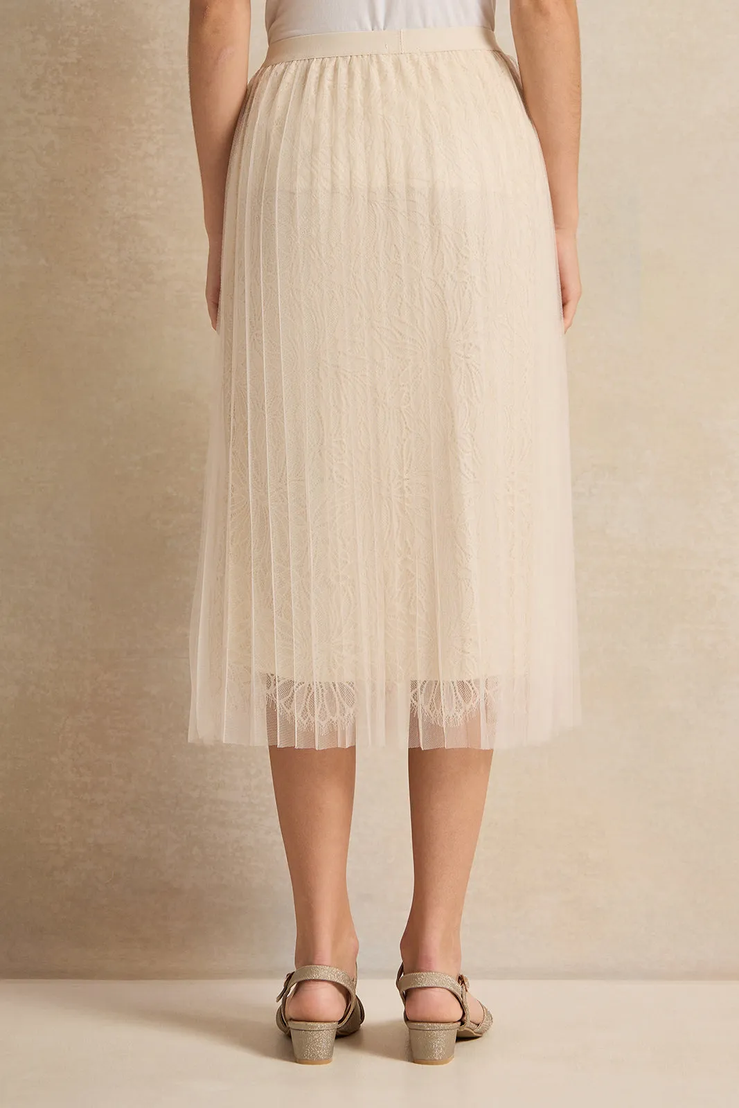 Senior Girls Cream Pleated Lace Skirt