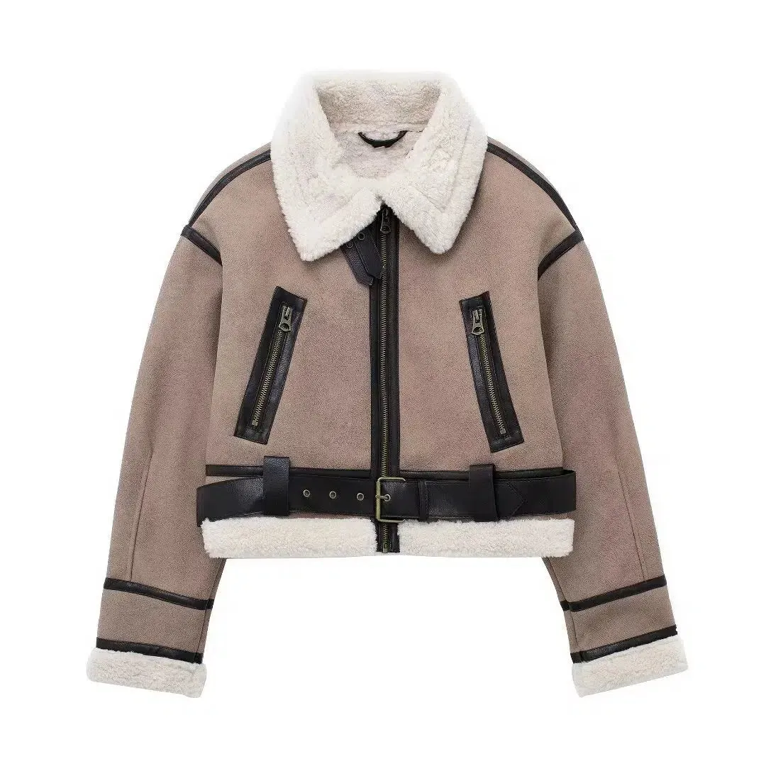 Shearling Trim Buckle Jacket