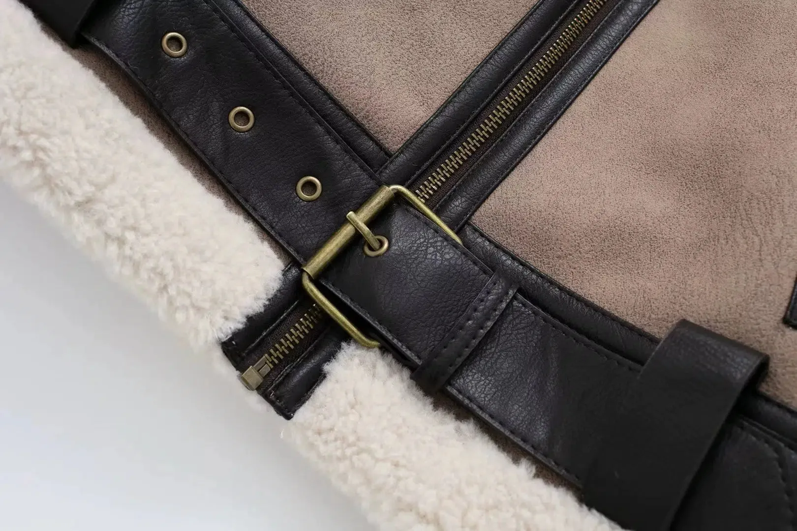 Shearling Trim Buckle Jacket