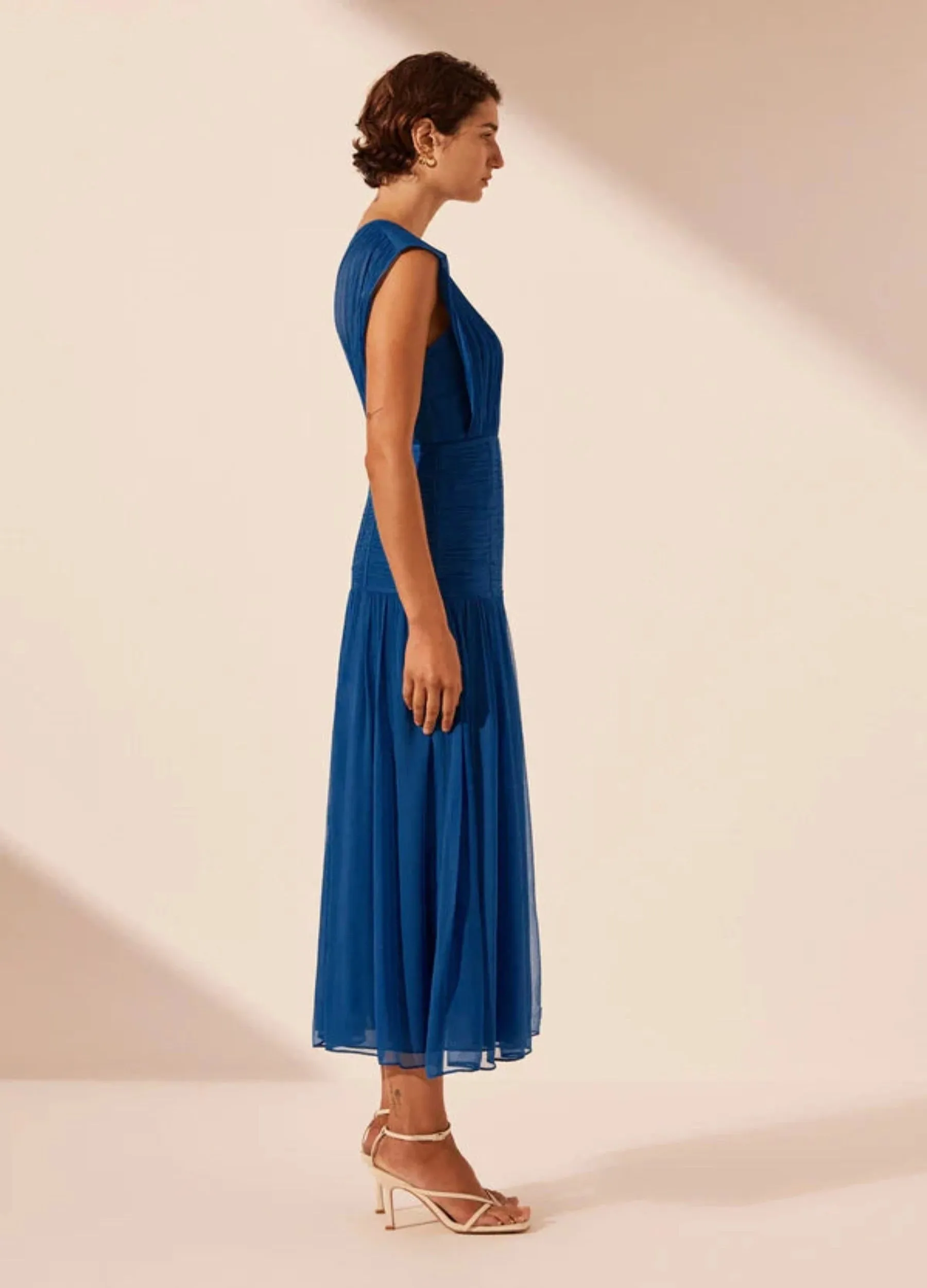 Shona Joy - Maya Ruched Sleeveless Midi Dress - Strong Blue