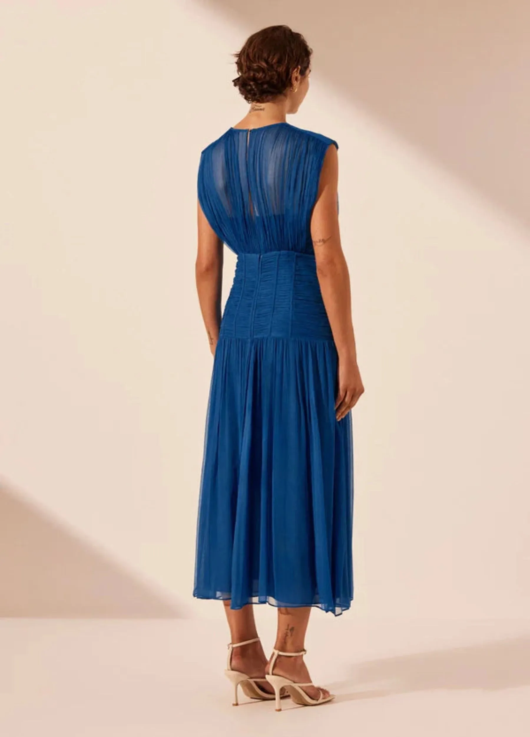 Shona Joy - Maya Ruched Sleeveless Midi Dress - Strong Blue